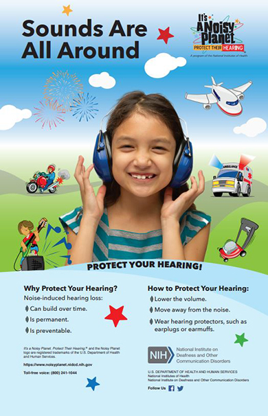 Sounds Are All Around, A poster that discusses why and how to protect your hearing.