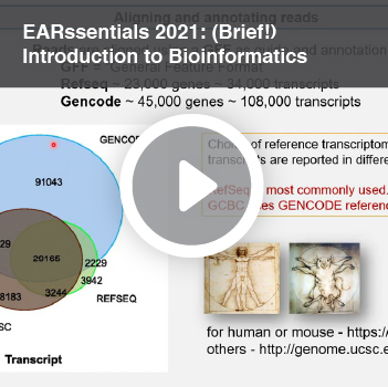 Video titled EARssentials 2021: (Brief!) Introduction to Bioinformatics.