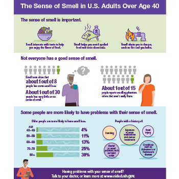 An infographic summarizing information and statistics on the sense of smell in U.S. adults over age 40.