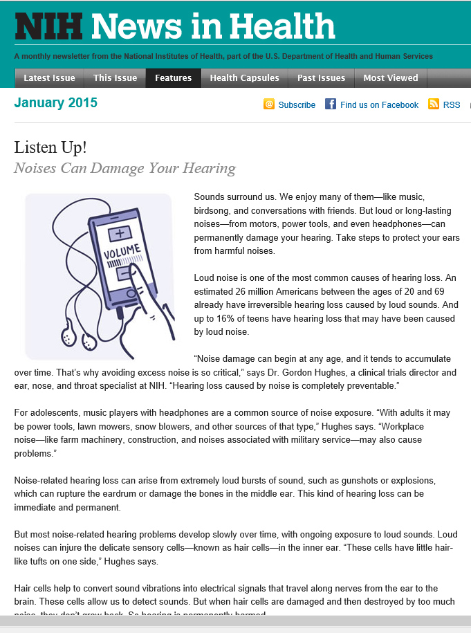 Screen grab of the article in the January 2015 edition of NIH News in Health