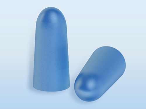 A pair of foam earplugs. 