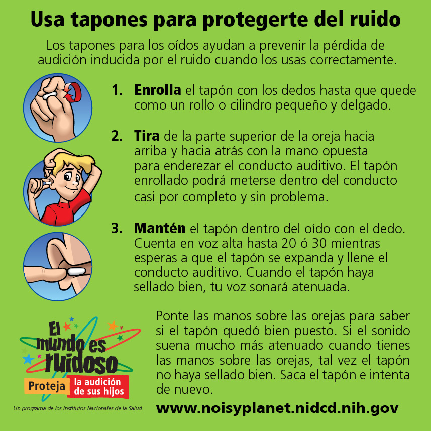 Usa tapones para protegerte del ruido: Instrucciones para usar tapones para los oÃ­dos