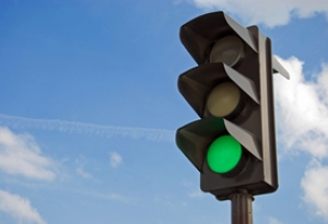 Traffic light displaying green light