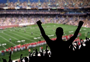  A fan cheering in the stands during a football game
