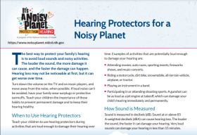 Thumbnail of fact sheet titled, Hearing Protectors for a Noisy Planet